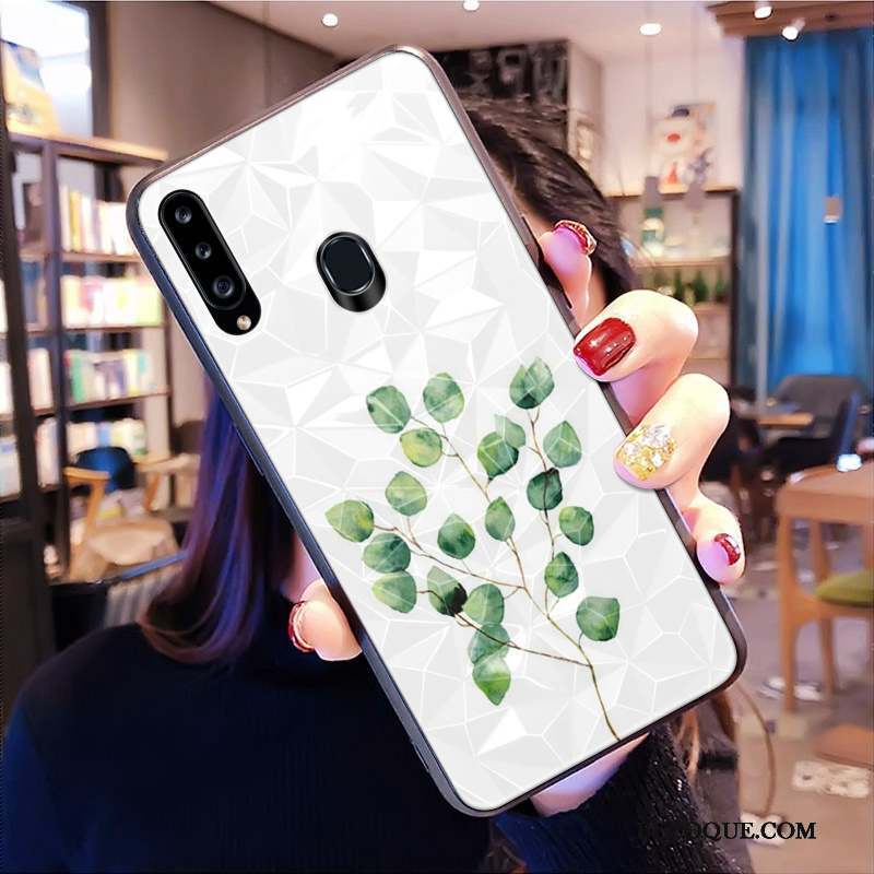 Samsung Galaxy A20s Losange Modèle Fleurie Fluide Doux Coque De Téléphone Vert Étui