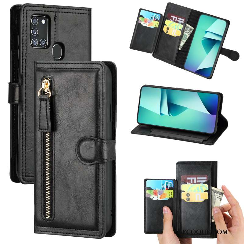 Samsung Galaxy A21s Coque Étui En Cuir Business Téléphone Portable Tendance Tout Compris Clamshell