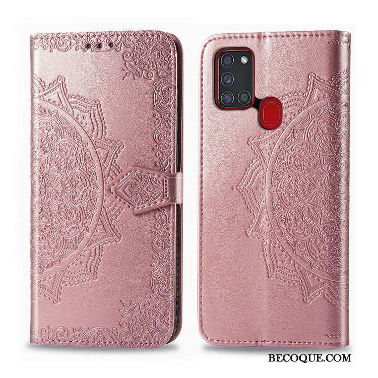 Samsung Galaxy A21s Housse Portefeuille Coque De Téléphone Support Rose Incassable