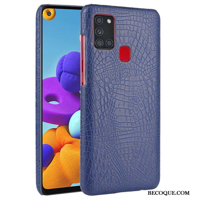 Samsung Galaxy A21s Qualité Bleu Marin Téléphone Portable Couvercle Arrière Coque Crocodile Modèle