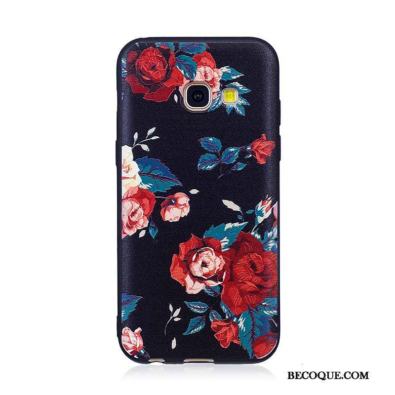 Samsung Galaxy A3 2017 Coque Tendance Fluide Doux Étui Fleurs Protection Noir