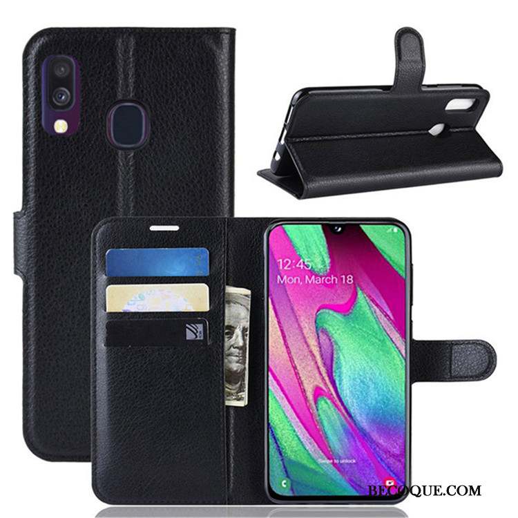 Samsung Galaxy A40 Étui En Cuir Coque De Téléphone Noir Protection Portefeuille Housse