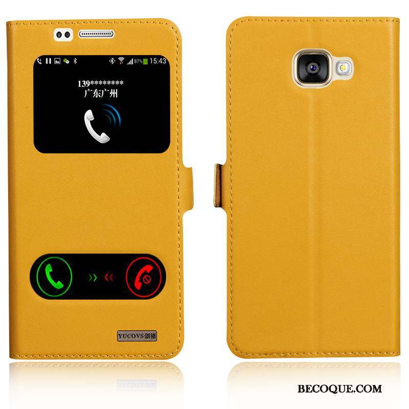 Samsung Galaxy A5 2016 Étui Cuir Véritable Coque De Téléphone Jaune Housse Protection