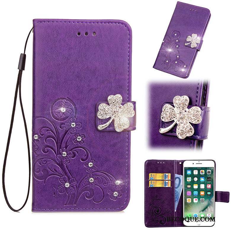 Samsung Galaxy A50s Étui En Cuir Violet Housse Coque De Téléphone Strass Protection