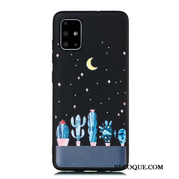 Samsung Galaxy A51 Coque Fluide Doux Incassable Noir Tout Compris Tendance Ornements Suspendus