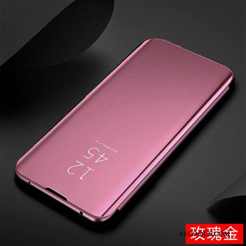 Samsung Galaxy A51 Étui En Cuir Miroir Coque De Téléphone Or Rose Clamshell