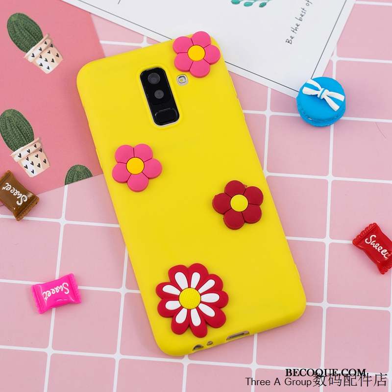 Samsung Galaxy A6+ Protection Coque Jaune De Téléphone En Silicone Fluide Doux