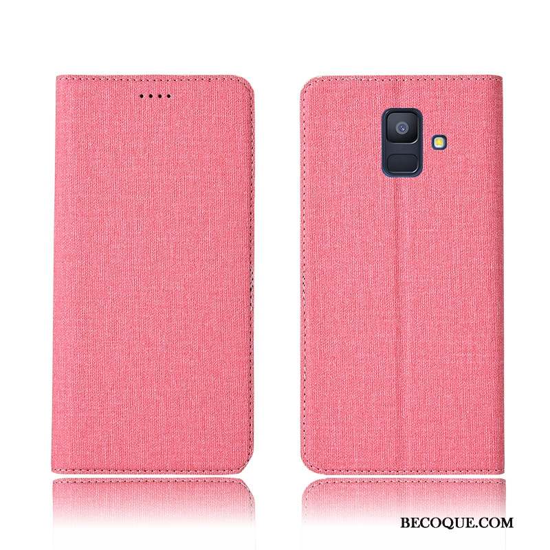 Samsung Galaxy A6 Rose Coque De Téléphone Protection Lin Étui En Cuir Téléphone Portable