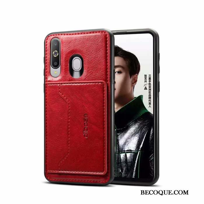 Samsung Galaxy A60 Placage Coque De Téléphone Rouge Tout Compris Cuir