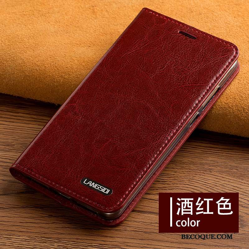 Samsung Galaxy A7 2015 Coque Étui En Cuir Téléphone Portable Incassable Vin Rouge Clamshell Cuir Véritable