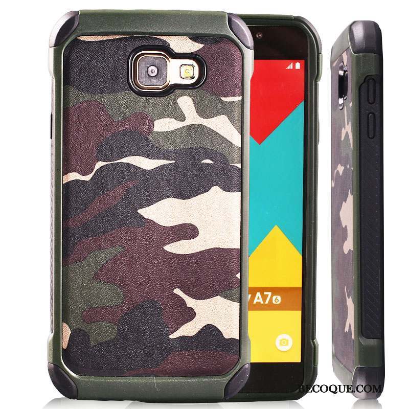 Samsung Galaxy A7 2016 Coque De Téléphone Camouflage Anneau Protection Vert Support