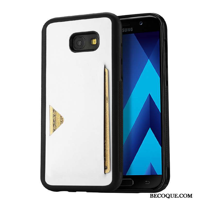 Samsung Galaxy A7 2017 Coque Blanc Fluide Doux Protection Étui Carte Cuir