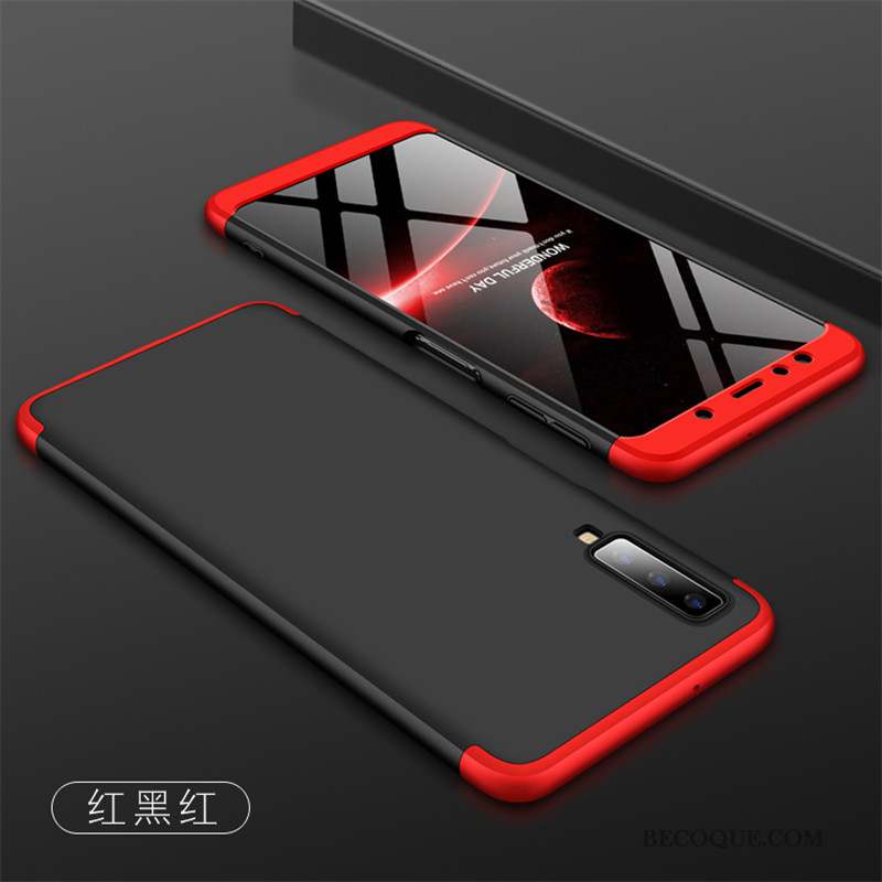 Samsung Galaxy A7 2018 Coque Délavé En Daim Incassable Étui Rouge Protection Difficile