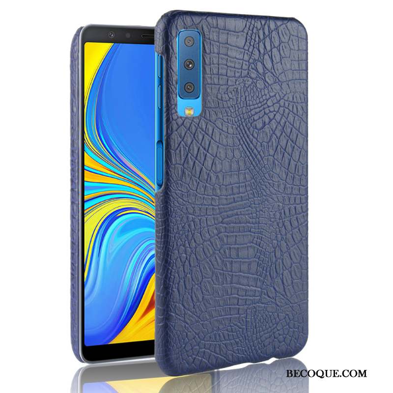 Samsung Galaxy A7 2018 Coque Vintage Protection Bleu Crocodile Modèle Sac Délavé En Daim