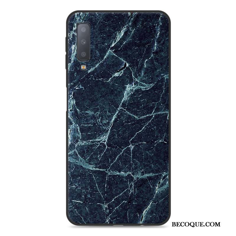 Samsung Galaxy A7 2018 Fluide Doux Coque De Téléphone Grain De Bois Bleu Tout Compris Étui