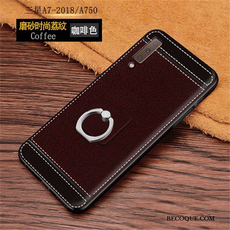 Samsung Galaxy A7 2018 Marron Cuir Véritable Coque De Téléphone Protection Téléphone Portable Délavé En Daim