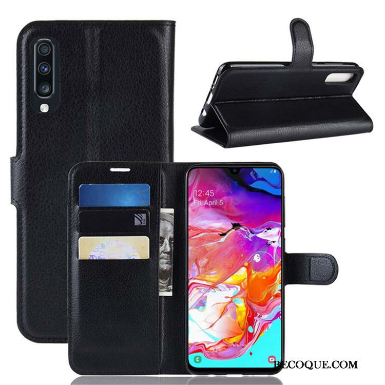 Samsung Galaxy A70 Coque Noir Téléphone Portable Housse Étui En Cuir Portefeuille Protection