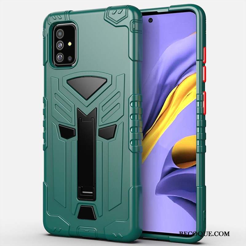 Samsung Galaxy A71 Coque Fluide Doux Incassable Silicone Armure Vert Support