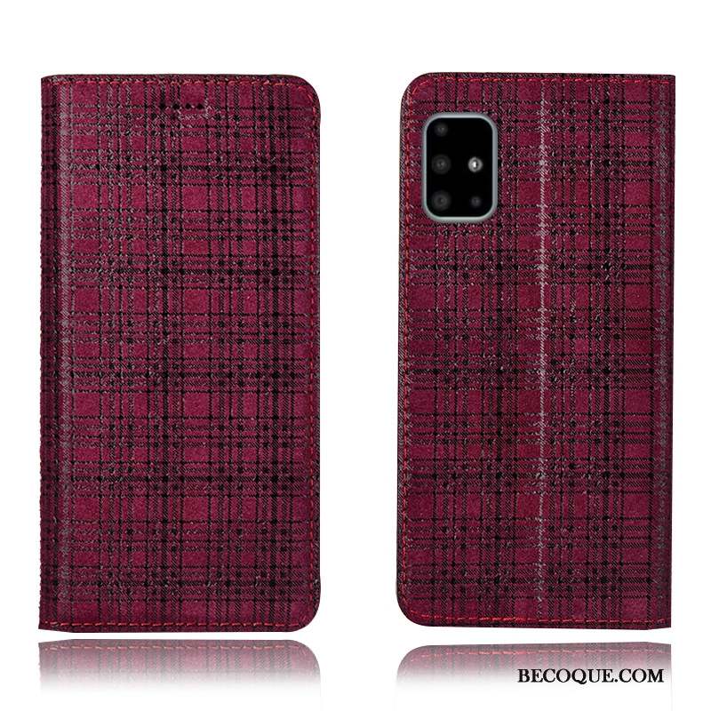 Samsung Galaxy A71 Coque Protection Rouge Étui Incassable Cuir Véritable Modèle Fleurie