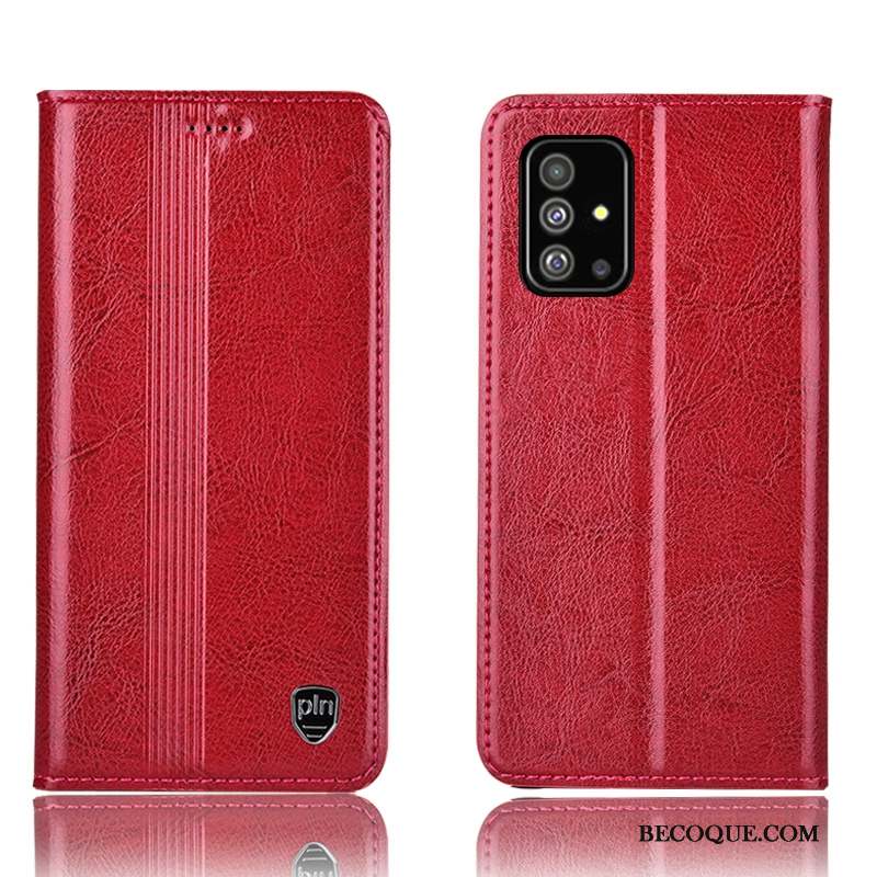 Samsung Galaxy A71 Coque Étui Rouge Étui En Cuir Incassable Housse Tout Compris