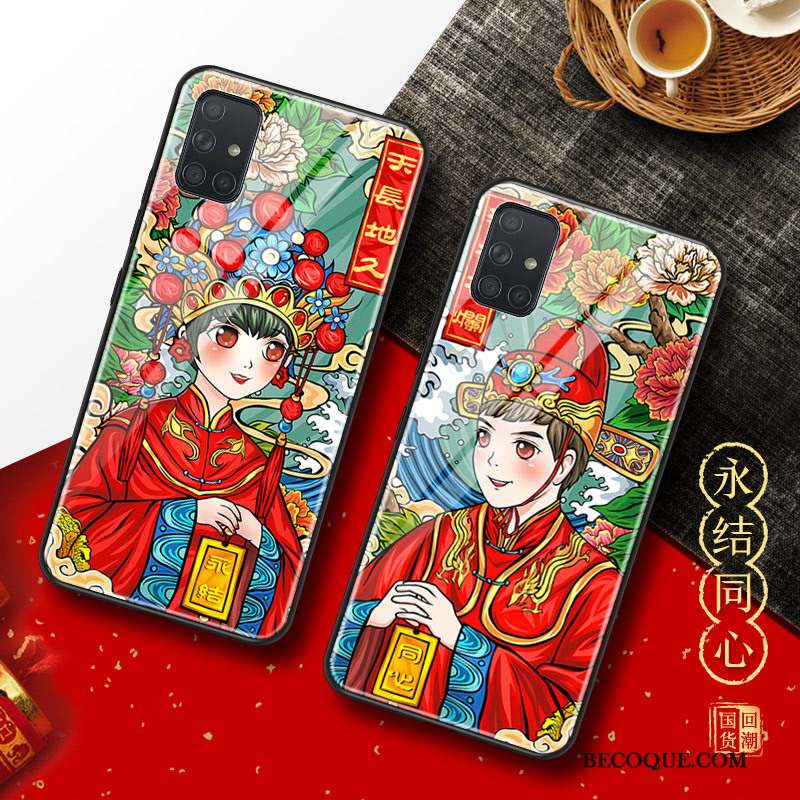 Samsung Galaxy A71 Style Chinois Protection Coque De Téléphone Verre Rouge Tendance