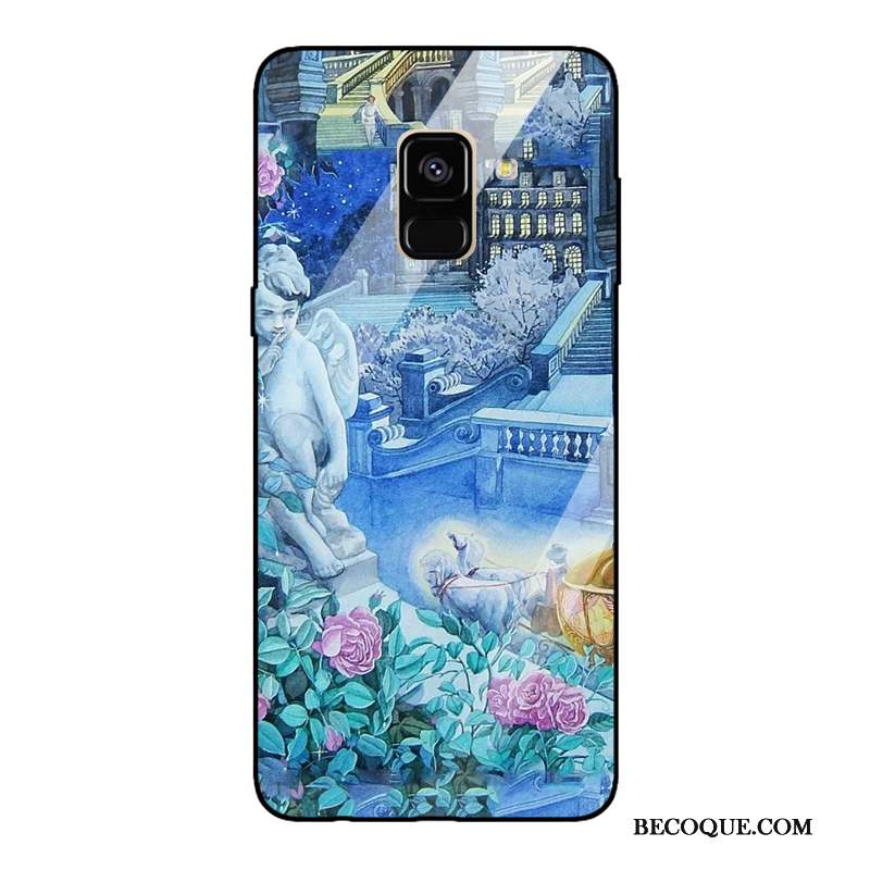 Samsung Galaxy A8 2018 Coque De Téléphone Tendance Bleu Peinture Verre Trempé Miroir