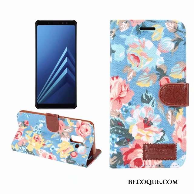 Samsung Galaxy A8 2018 Protection Coque Étui En Cuir Housse Téléphone Portable Bleu