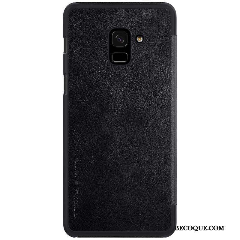 Samsung Galaxy A8+ Coque Housse Noir De Téléphone Protection Étui En Cuir