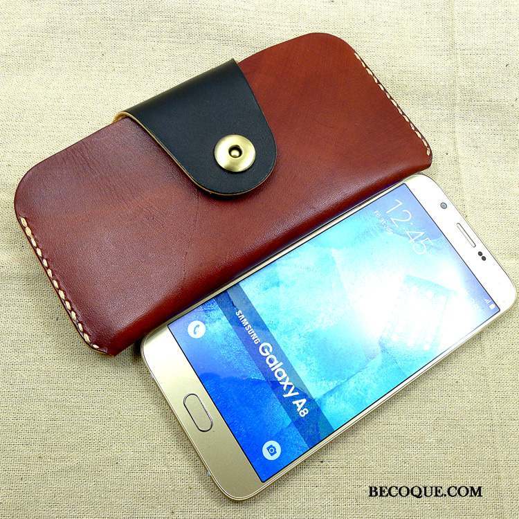 Samsung Galaxy A8 Coque Manuel Cuir Sac De Taille Cuir Véritable Téléphone Portable Étui En Cuir