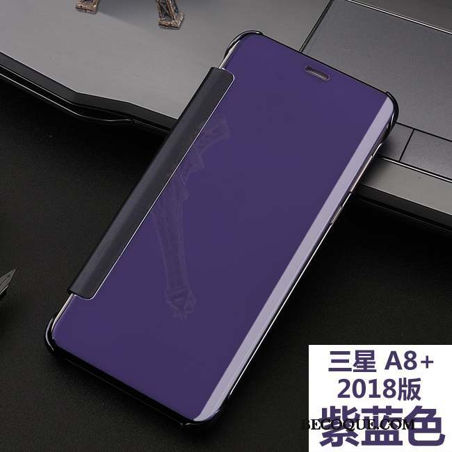 Samsung Galaxy A8+ Étui En Cuir Coque De Téléphone Violet Incassable Placage Clamshell