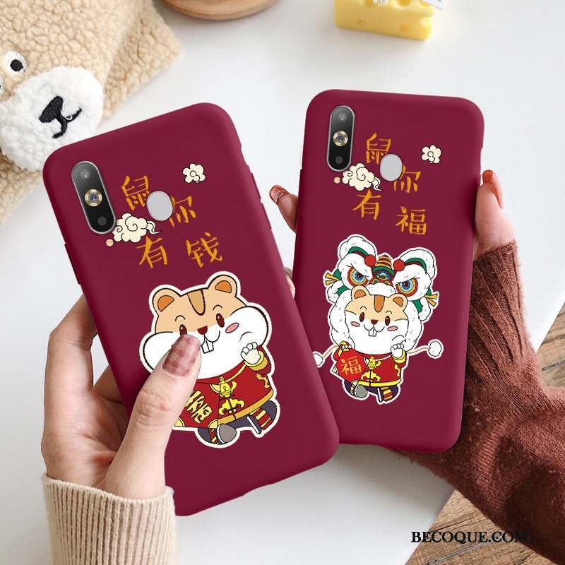 Samsung Galaxy A8s Coque Rouge Net Rouge Étui Très Mince Tendance Nouveau