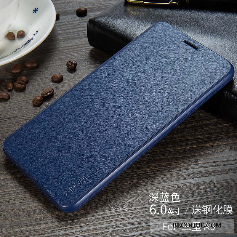 Samsung Galaxy A9 Coque Tout Compris Très Mince Étui En Cuir Protection Bleu Marin Housse