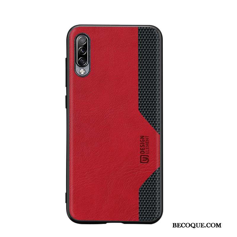 Samsung Galaxy A90 5g Coque Nylon Cuir Étui Protection Rouge Incassable