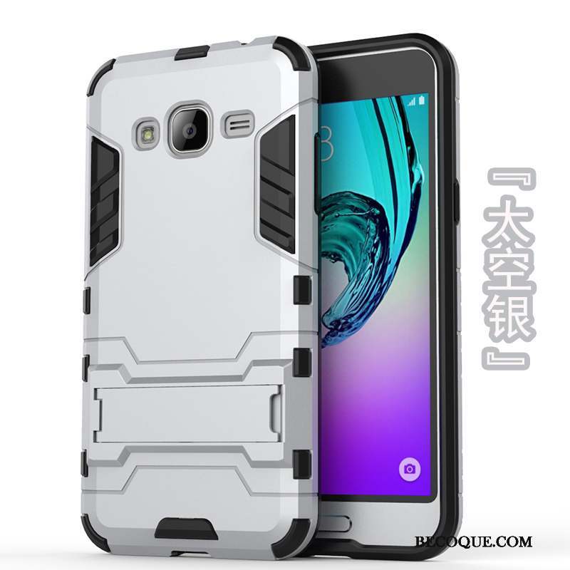 Samsung Galaxy J3 2016 Coque Protection Argent Fluide Doux Difficile Étui Téléphone Portable