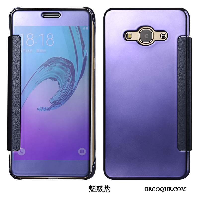 Samsung Galaxy J7 2015 Coque Dormance Miroir Téléphone Portable Étui En Cuir Mince Violet