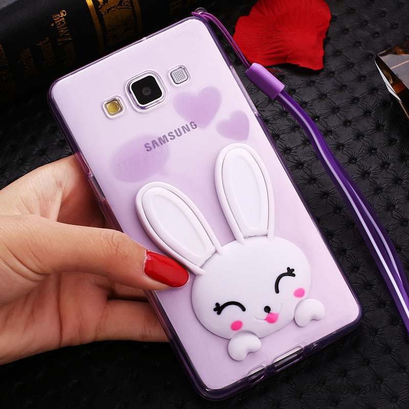 Samsung Galaxy J7 2015 Coque Violet Silicone Transparent Ornements Suspendus Dessin Animé Étui