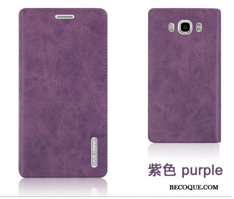 Samsung Galaxy J7 2016 Coque Durable Protection Clamshell Violet Incassable Étui En Cuir