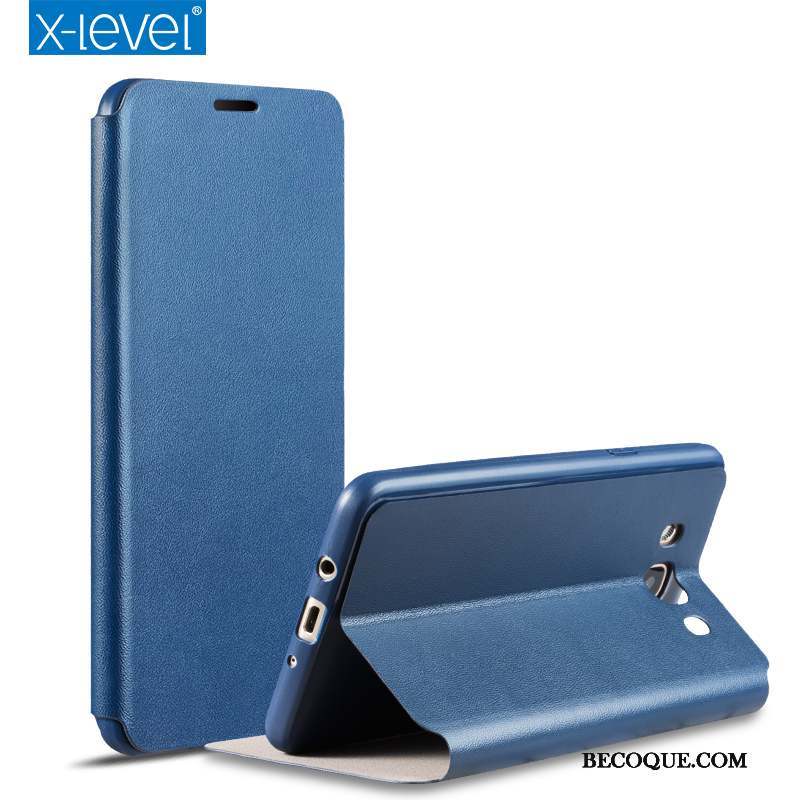 Samsung Galaxy J7 2016 Étui En Cuir Coque De Téléphone Incassable Clamshell Protection Bleu Marin