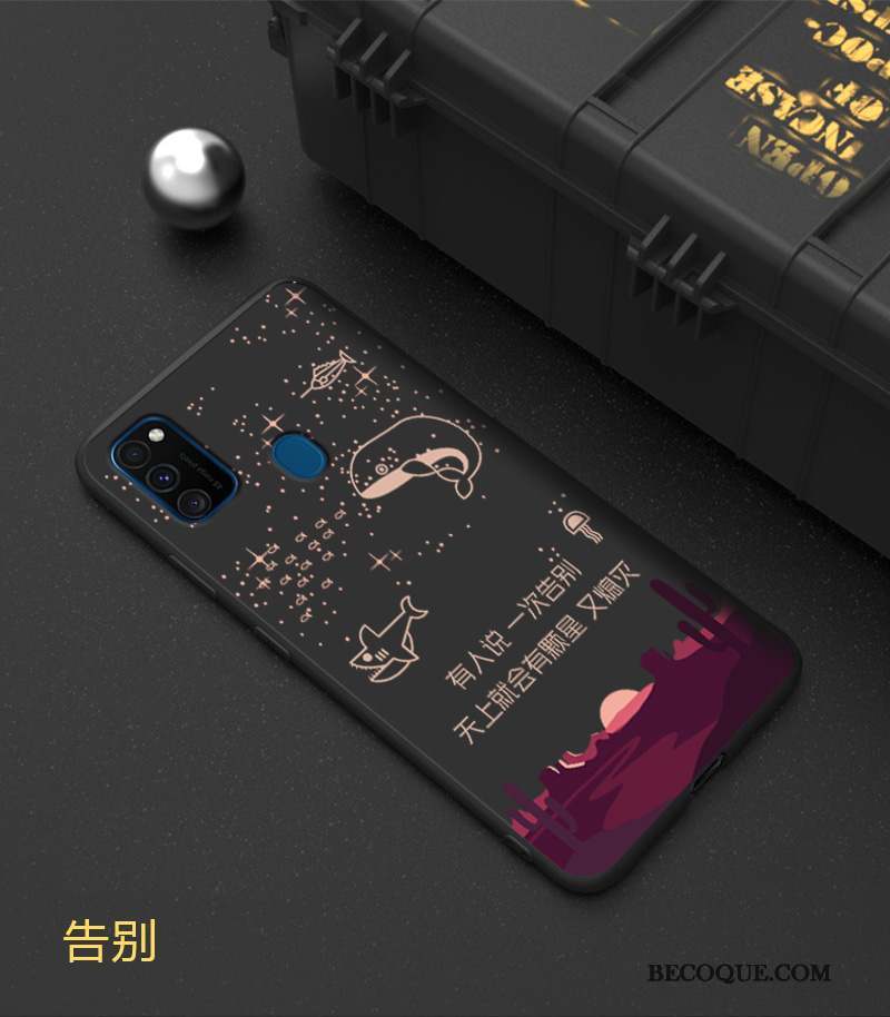 Samsung Galaxy M30s Coque Fluide Doux Noir Personnalité Silicone Tout Compris Étui