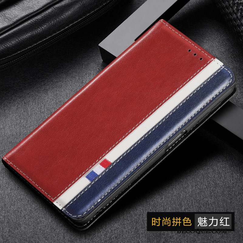 Samsung Galaxy M30s Cuir Véritable Étui En Cuir Plier Rouge Coque De Téléphone Housse