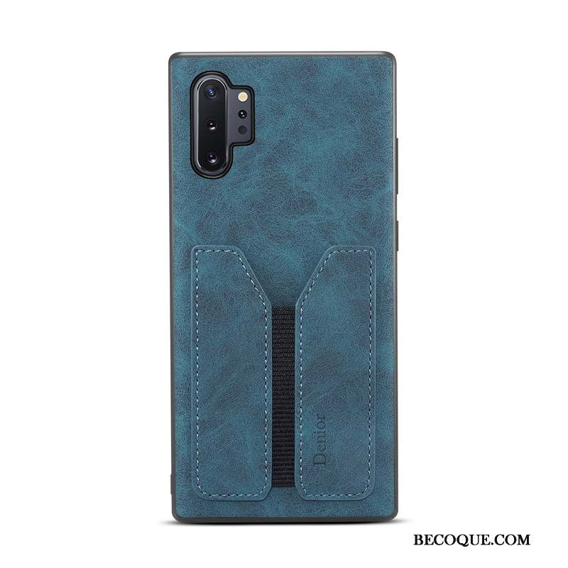 Samsung Galaxy Note 10+ Coque De Téléphone Étui En Cuir Incassable Bleu Carte