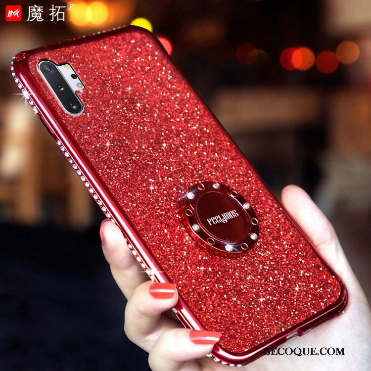 Samsung Galaxy Note 10+ Coque Rouge Fluide Doux De Téléphone Rose Support