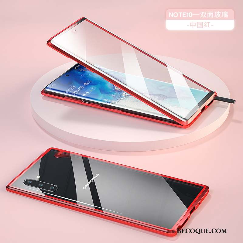 Samsung Galaxy Note 10 Coque Très Mince Transparent Luxe Verre Protection Rouge