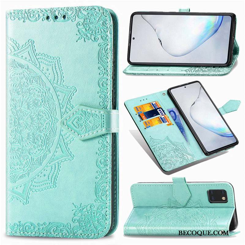 Samsung Galaxy Note 10 Lite Coque Couleur Unie Étui Housse Gaufrage Protection Vert