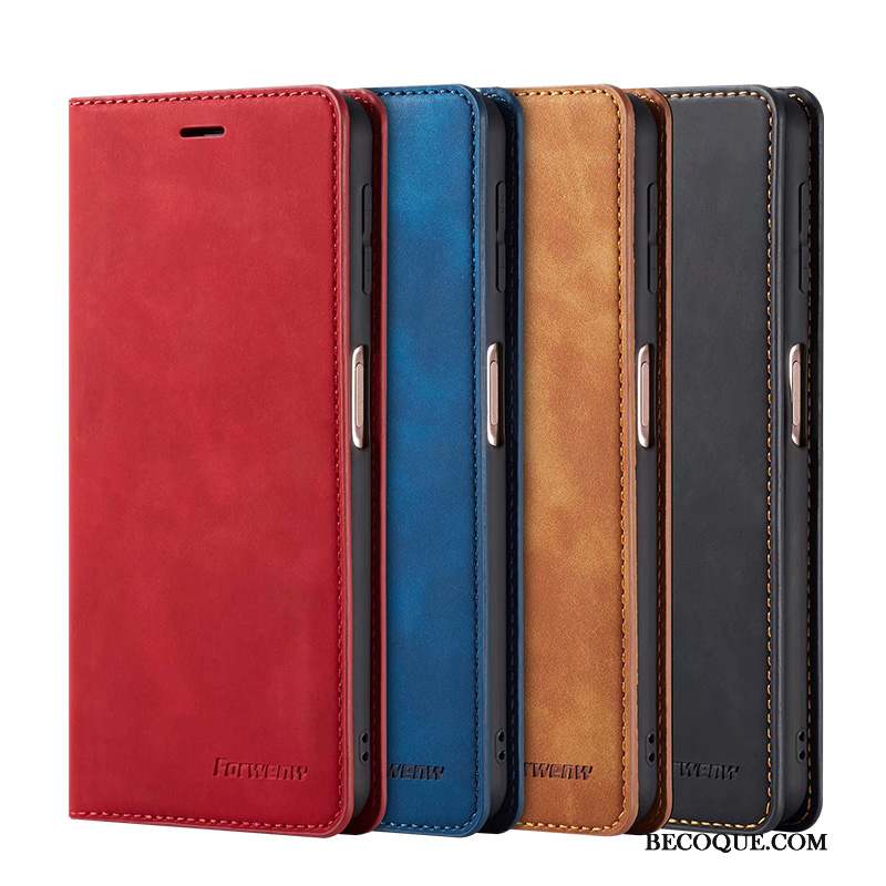 Samsung Galaxy Note 10 Lite Coque Magnétisme Housse Étui Protection Cuir Véritable Rouge