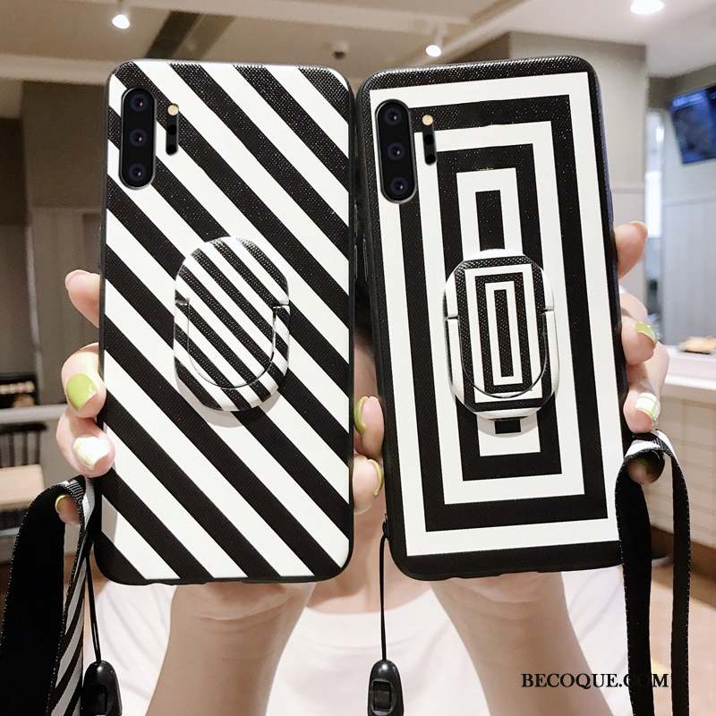 Samsung Galaxy Note 10+ Nouveau Noir Fluide Doux Coque De Téléphone Ornements Suspendus Rayé