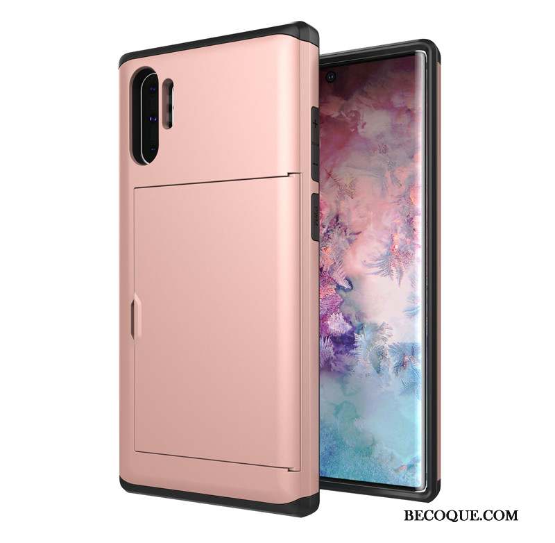 Samsung Galaxy Note 10+ Rose Incassable Étui Coque Carte De Téléphone