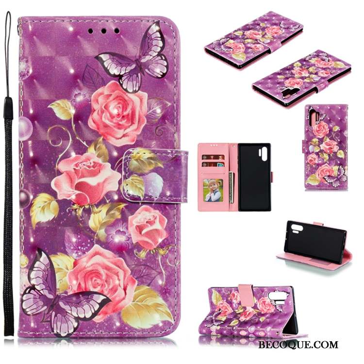 Samsung Galaxy Note 10+ Étui En Cuir Violet Coque De Téléphone Housse