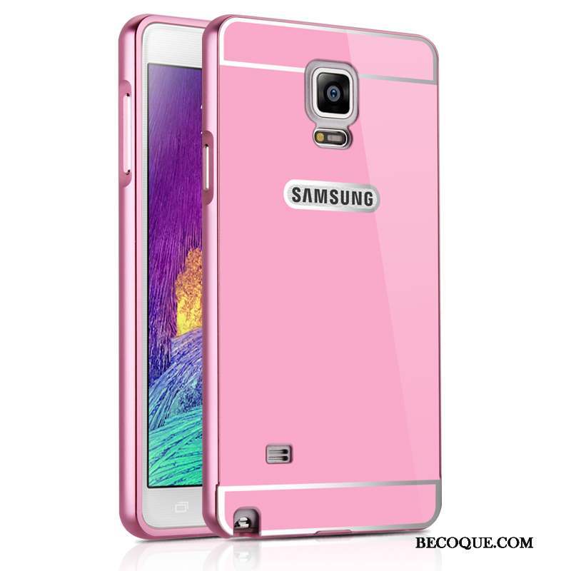 Samsung Galaxy Note 4 Coque Incassable Métal Protection Border Miroir Rose
