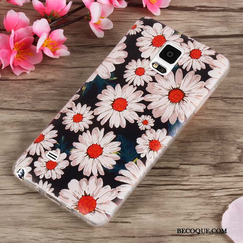 Samsung Galaxy Note 4 Coque Silicone Noir Fleurs Incassable Créatif Fluide Doux